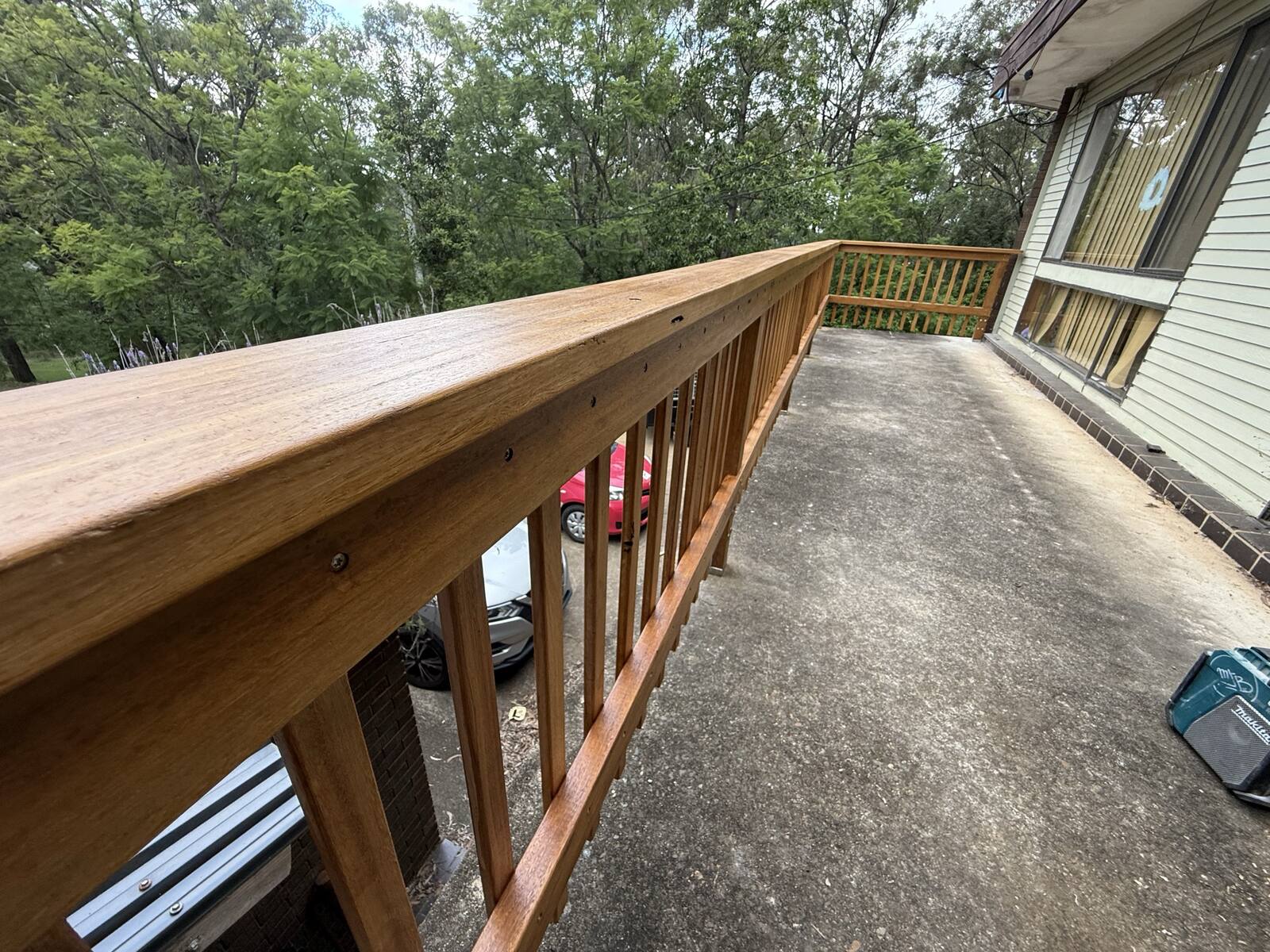 Close-up of hardwood balustrade carpentry detail