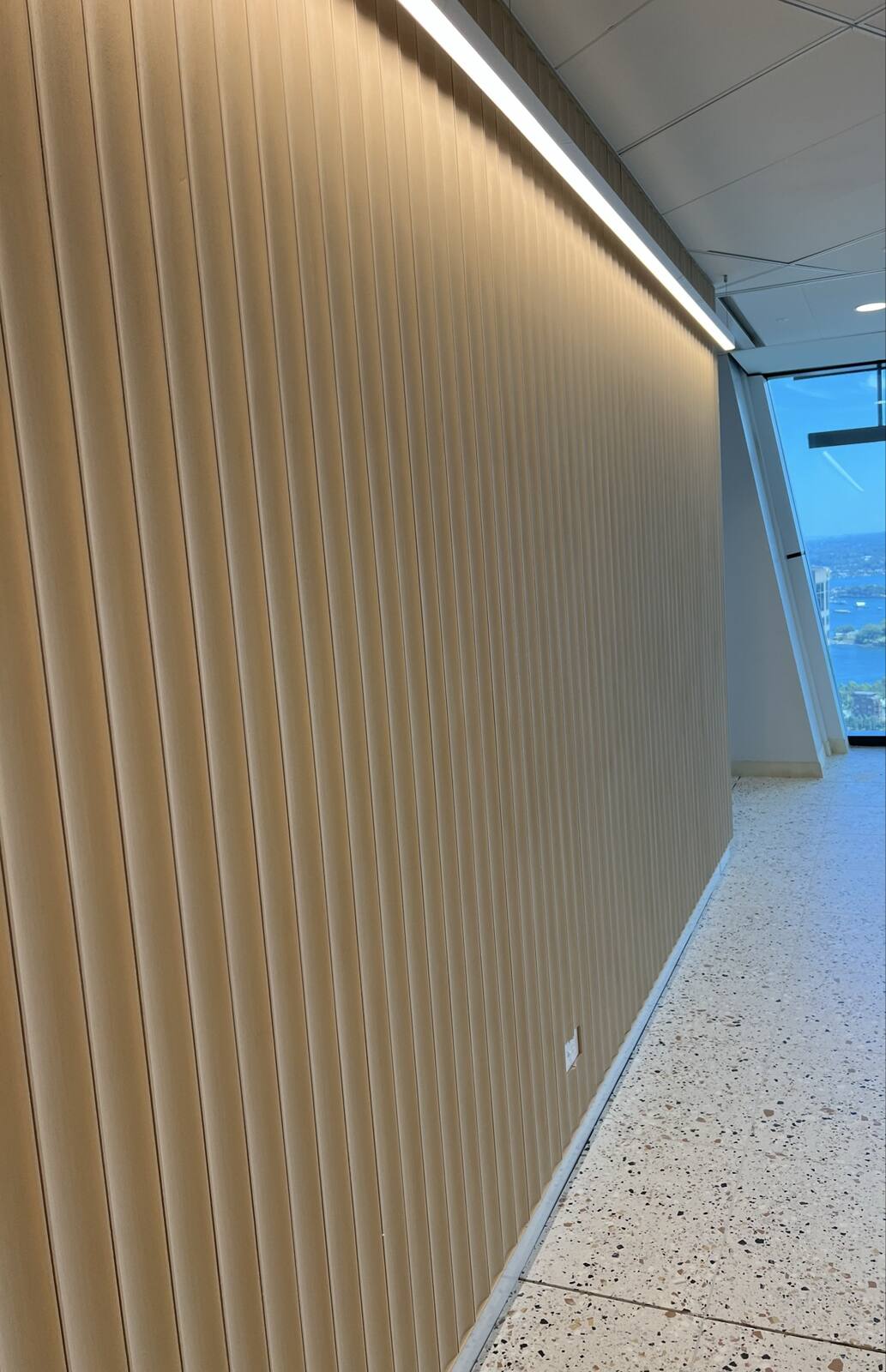 Fluted timber feature wall in a Sydney CBD office fitout